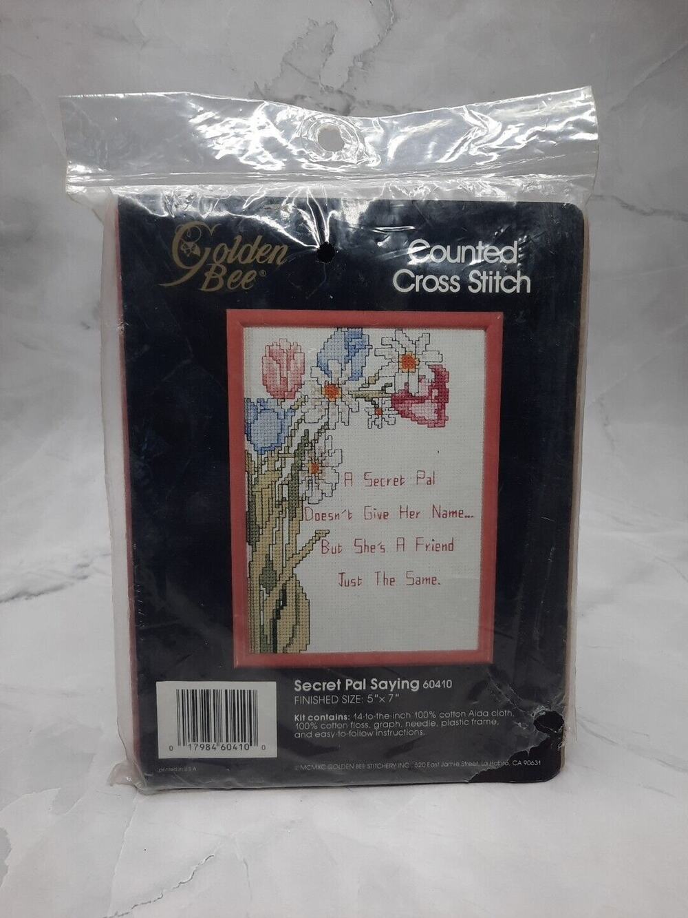 Vintage Golden Bee Counted Cross Stitch Kit with Frame Secret Pal Saying 60410